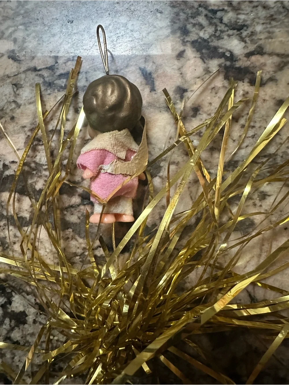 Vintage MCM Atomic Fountain Pink Angel Ornament with Gold Tinsel *READ*
